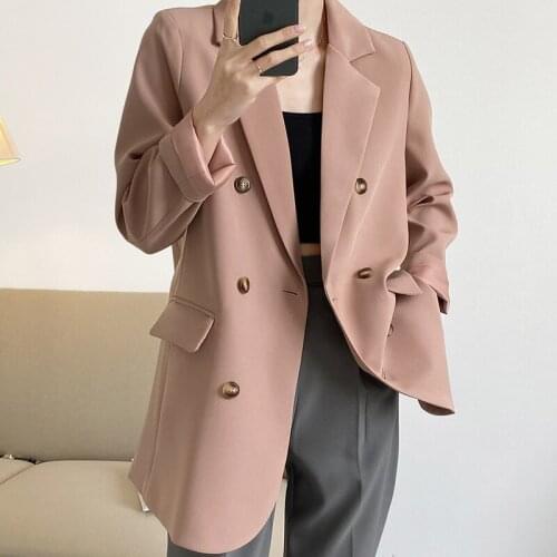 Spring Autumn New Women Coat Turn Down Collar Double Breasted Loose Blazer Jacket Vintage Ladies Coat Casaco Feminino Tops