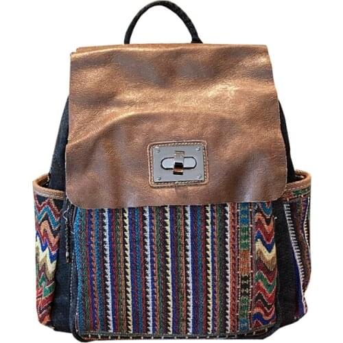 Women national style backpack for female stylish causal demin large capacity travel daypack