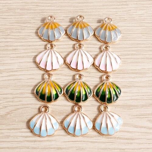 10pcs 16*17mm Alloy Enamel 4 Colors Shell Charms for Making Pendant Necklaces Earrings Keychain DIY Jewelry Findings Accessories