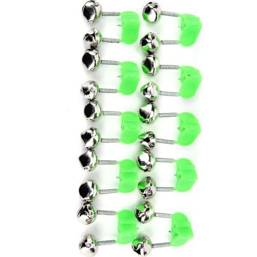 10pcs Bite Alarms Fishing Rod Bells Fishing Accessory Rod Clamp Tip Clip Bells Ring Green ABS Outdoor Metal