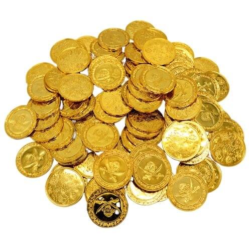 100 Packs Plastic Pirate Treasure Coin Chest Play Money Kids Party Favors