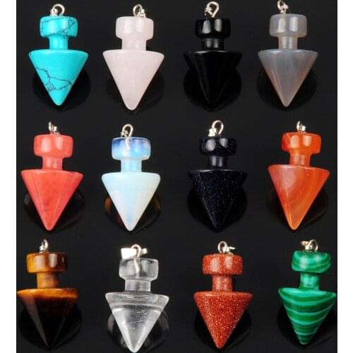 12pcs/lot Balancing Reiki Charms Necklace Pendants Natural Hexagonal Pyramid Rose Pink Quartz Crystal Stone Pendulum For Dowsing