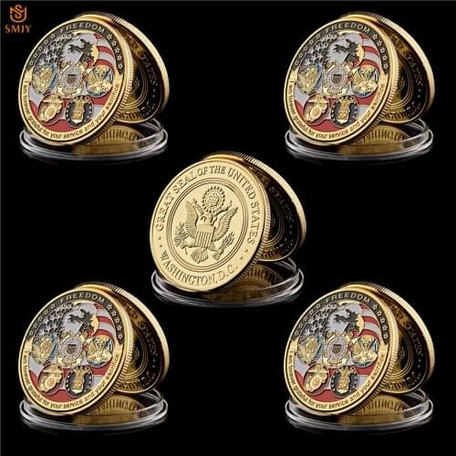 5Pcs/Lot US Sea, Land, And Air Forces Joint Forces USA Military Freedom Eagle Gold Rare Token Medal Challenge Coin