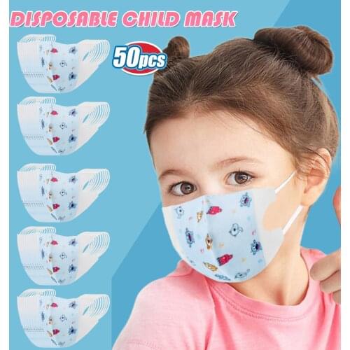 50pcs Kids Skincare Mask Childrens Baby Disposable Breathable Face Mask Cartoon 3 Ply Melt-blown Non-woven Kids Facemask