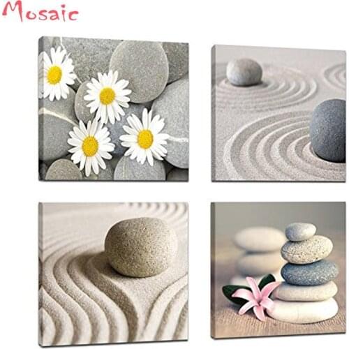 5d Diy Diamond Painting Cross Stitch 4pcs Balance Stones Flowers Sand Beach Daisy Diamond Embroidery Full Square Diamond Mosaic