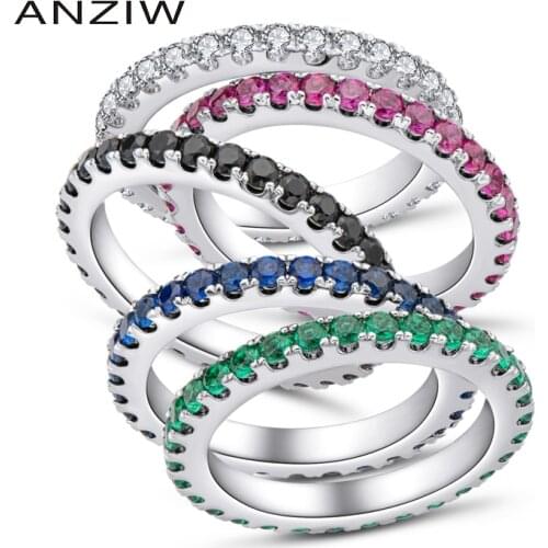 ANZIW Eternity Rings 1.4mm Wedding Band 925 Sterling Silver Sona Simulated Diamond Engagement Jewelry for Women Bridal squillare
