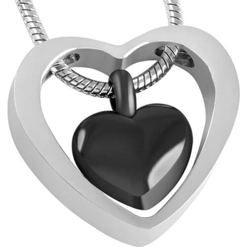 CMJ8078 Waterproof Black Double Heart Pendant 316L Stainless Steel Cremation Urn Pendant Necklace jewelry Memorial Jewelry