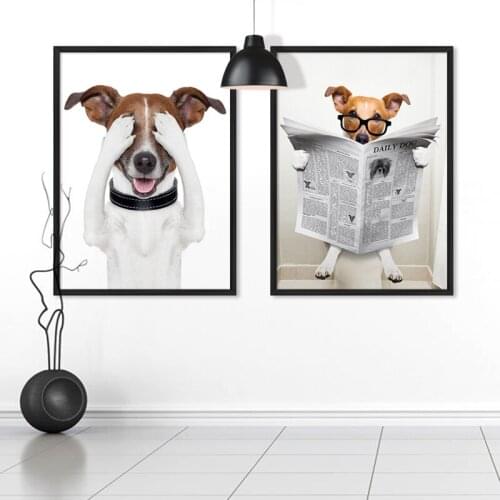 Bathroom Decor Art Poster Animals Sit On Toilet Picture Wall Decoration Paintings for Interior Frameless Funny Printings