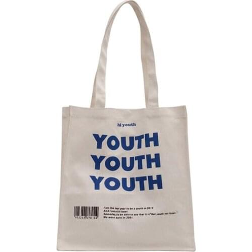 Women Canvas Shopping Bag Letters Print Female Cotton Cloth Shoulder Bag Eco Handbag Tote Reusable Grocery Shopper Bags