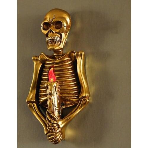 Indoor Wall Lamp Resin Skull Living Room Decoration LED Battery Charging Interior Wall Light For Home Bar Halloween Decoration