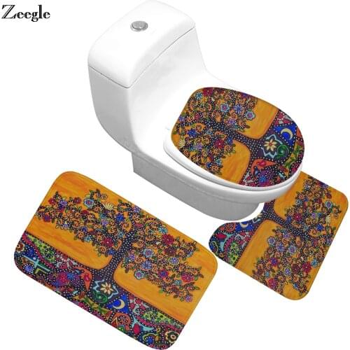 Zeegle Tree Printed Bath Mats Bathroom Anti-slip Floor Mats Toilet Rugs Bathroom Carpet Set Washable Bathroom Rug Foot Mat