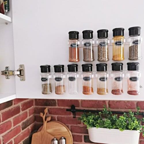 Kitchen Storage Rack Wall Ingredient Spice Bottle Rack Plastic Clip Rack With stickers Cabinet Hooks Spice Holder Organizer Tool