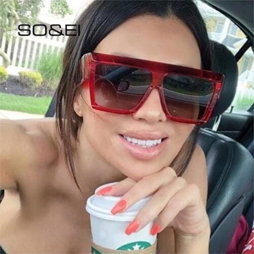 SO&EI Fashion Retro Oversize Square Women Luxury Sunglasses Ins Popular Vintage Design Men Sun Glasses Shades UV400 Oculos