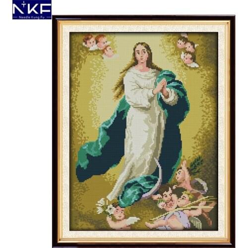 NKF Virgin Mary Pattern DIY Kit Handmade Craft Needlework Cross Stitch Set Embroidery Printed Design Stitching Home Decor