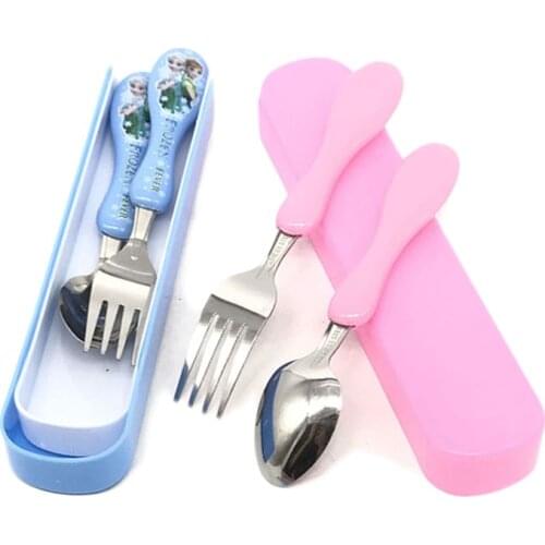 Original Disney Frozen 2 Princess Anna Elsa Cartoon figures Kids Home School Lunch Stainless Steel Cutlery Fork and Spoon Sets