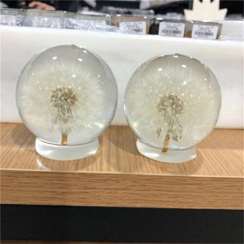 Dandelion Crystal Glass Resin Lens Ball 65mm Natural Plants Specimen Feng Shui Flowers Christmas Love Gift Home Decor Globe