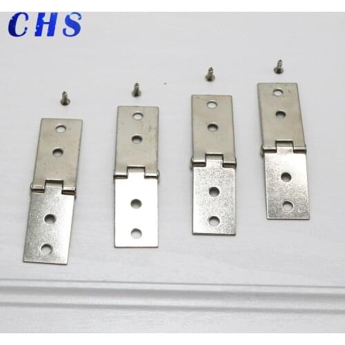 2Pcs Cabinet Door Luggage Hinges 4 Holes Jewelry Wood Boxes Hinges Furniture Decoration with Screws 74*20mm Sliver