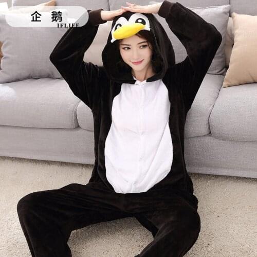 Adults Animal Kigurumi Penguin Pajamas Sets Sleepwear Cosplay Zipper Onesie Hooded Women Men Winter Unisex Cartoon Pajamas