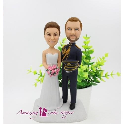2019 AMAZING CAKE TOPPER Military uniform and simple bridal gownToys Custom Polymer Clay Figure From Pictures