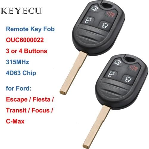 Keyecu Remote Control Car Key Fob 3 / 4 Buttons 315MHz 4D63 Chip for Ford C-Max Escape Focus Fiesta Transit OUC6000022