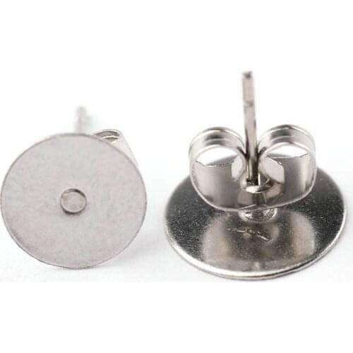 100Sets Stainless Steel Ear Studs Dia 4 6 8 10mm*12mm Earrings Pin Base with Ear Back for Jewelry Making Components DIY