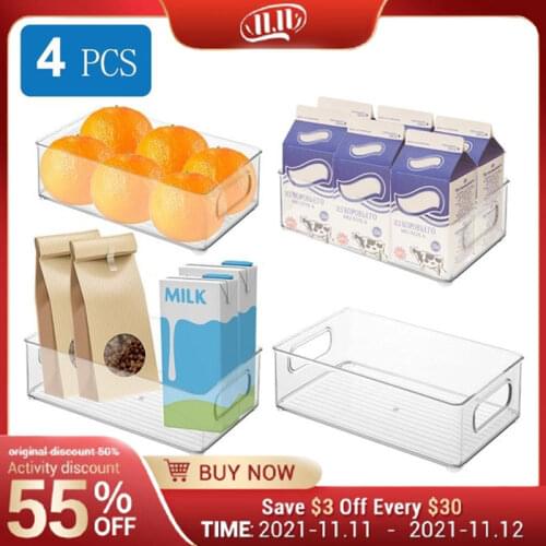 1/4pc Refrigerator Organizer Bins Stackable Fridge Food Storage Box with Handle Clear Plastic Pantry Food Freezer Organizer Tool