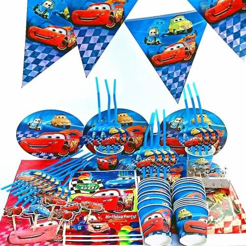 135 pcs/lot cars plates straw banner happy Birthday Kids Party Decoration Set Baby girl show suppliers