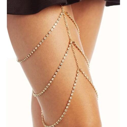 Three Layers Leg Chain for Women Body Jewelry Sexy Gold Color Crystal Leg Thigh Chain Bikini Beach Tassel Waistband Accessories