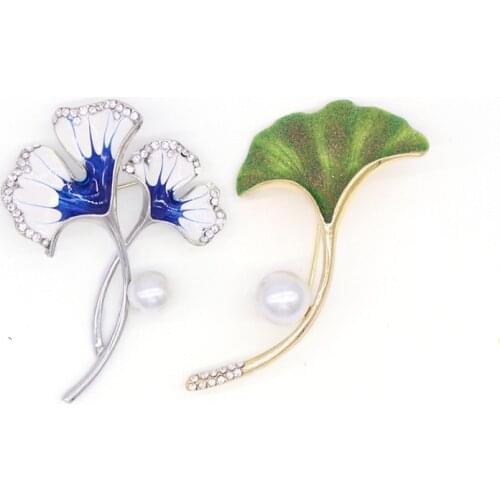 Ginkgo Biloba Brooch Women Fashion Jewelry Female Plant Silver Color Pins Pearl Brooches ladies Clothes Accessories Mujer