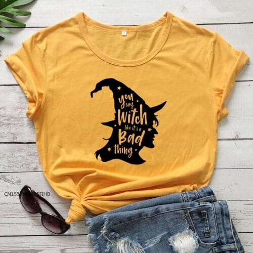 You Say Witch Like Its A Bad Thing T-Shirt Women Graphic Witchy Halloween Fall Tshirt Trendy Bad Witch Quote Top Tee Premium