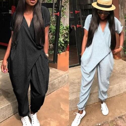 Summer Rompers Woman Jumpsuits Fashion Solid Color V Neck Loose Sexy Women Playsuits Casual Women Jumpsuit Overalls