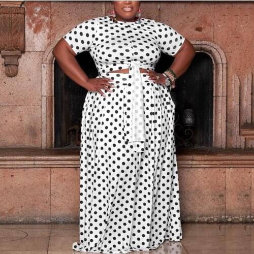 Polka Dot Skirts Sets Women Summer Plus Size 4XL 5XL Tops & Skirts High Waisted Floor Length Fashion Elegant Evening Night Sets