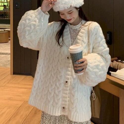 Women Casual Thick Warm Knitted Cardigan Coat Korean Loose-fitting Sweater Jakcet cardigan ulzzang pull tricote pour femmes