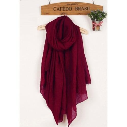 Winter Autumn Scarf Women Soft light Warm Scarves for Women Linen Cotton Wine Red Scarfs for ladies Crinkle Hijab