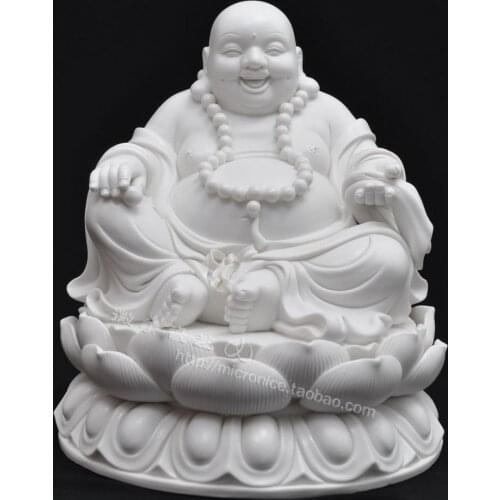 A 10 inch bead bag sitting on the lotus Buddha Maitreya white porcelain ceramic ornaments are lucky Buddha business gifts gifts