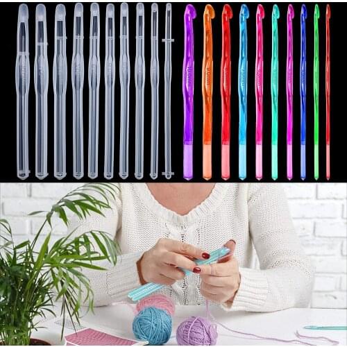 10Pcs Crochet Hook Crystal Epoxy Resin Mold DIY Knitting Sweaters Braiding Hand Sewing Tools Silicone Mold