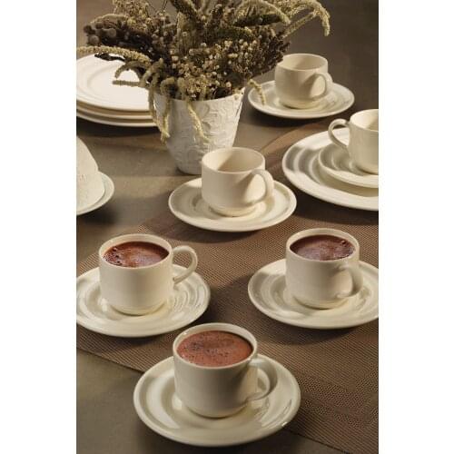 12 piece Porcelain Coffee Set Cream Color Decorative Espresso Cup Set 6 Coffee Cup Cup 6 Pad Tool Gift Set