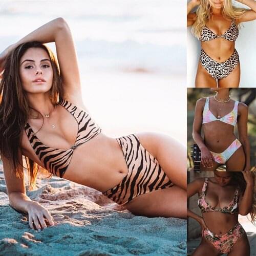 2020 new tie a knot swimsuit Multi-color print bikini for women high Waist Swimwear Summer Beach Wear