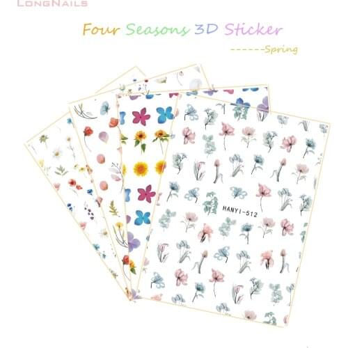 4Season: Flowers+Butterfly Japanese Nail Sticker Esthetical Sketch Leaf 80*103mm/1pcs Press Decals Adhesive Nail 3DSticker H2NY1