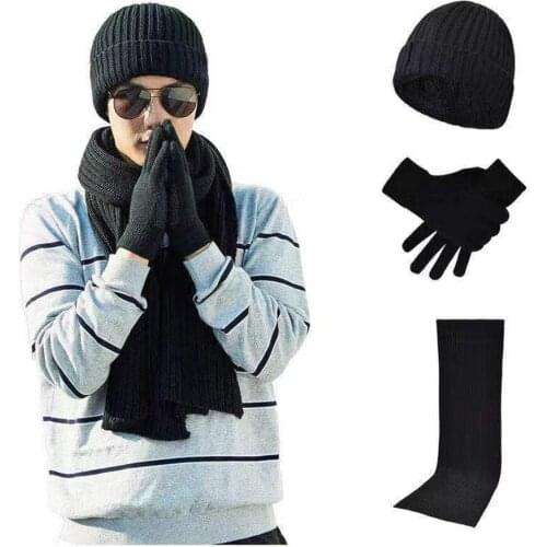 Brand New Winter Hat Men Women Skullies Beanies Hats With Touch Screen Gloves and Scarves Unisex Outdoor Warm Hat Riding Sets 3