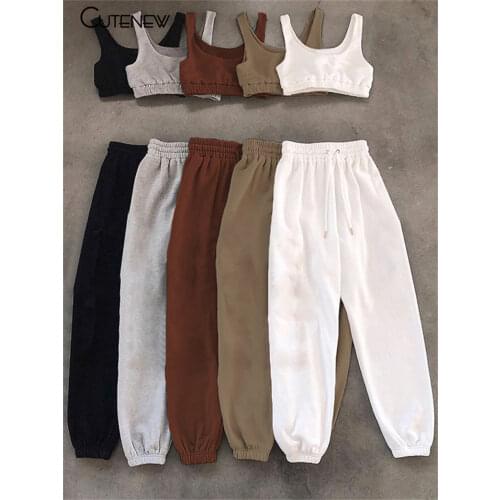 Cutenew Summer Casual Sport Fitness Women Tank Top and Trousers Two Piece Suit Simple Solid Slim Soft Cotton Lady Tracksuit Sets