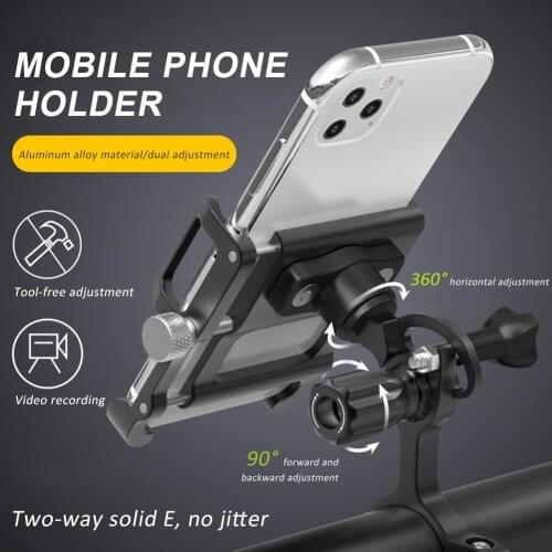 Bike Phone Holder Aluminum Alloy Adjutsable Handlebar Phone Mount Universal Bikes Motorcycles Scooters Phone Stand for 4.0-6.5"