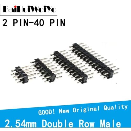 2.54mm Double Row Male 2~40P Breakaway PCB Board Pin Header Connector Strip Pinheader 2 * 2/3/4/6/8/10/12/15/20/40P For Arduino