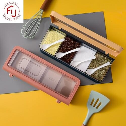 Food Seasoning Container Spice Container Salt Jars Condiment Pot With Lid And Spoon Kitchen Chopsticks cutlery box Storage Jar