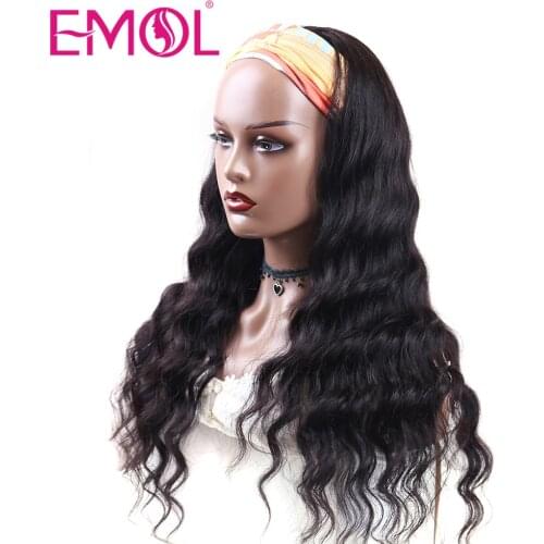 EMOL Head Band Wigs Human Hair Glueless Loose Deep Wave Headband Wig Human Hair Free Shipping Peruvian Hair Wig With Hairband