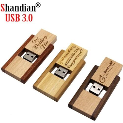Free Custom LOGO Wooden USB 3.0 Flash Drive 4G 8G 16GB 32GB 64GB 128G Rotatable Pen Drives Photography Gifts Memory Stick U Disk