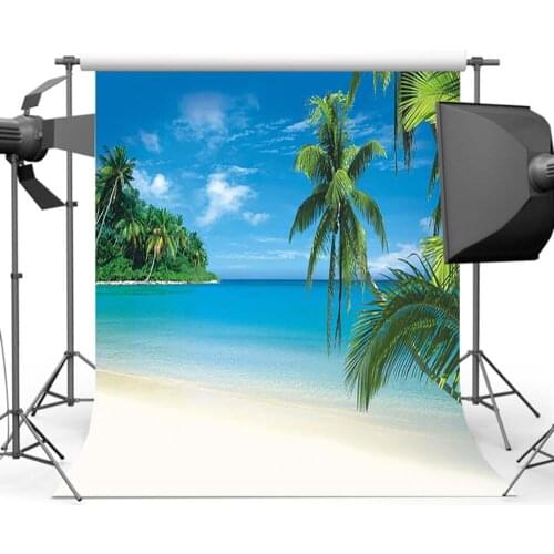Mehofoto Summer Blue Sky Sea Backdrop Sandy Beach Background Cocount Palm Tree Photography Backdrops HG-396