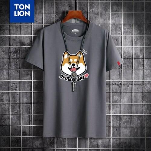 Cartoon Dog Print High Quality T-shirts Summer 100% Cotton Yellow Short Sleeve Tops White Large Size Men Tshirt 2020 New