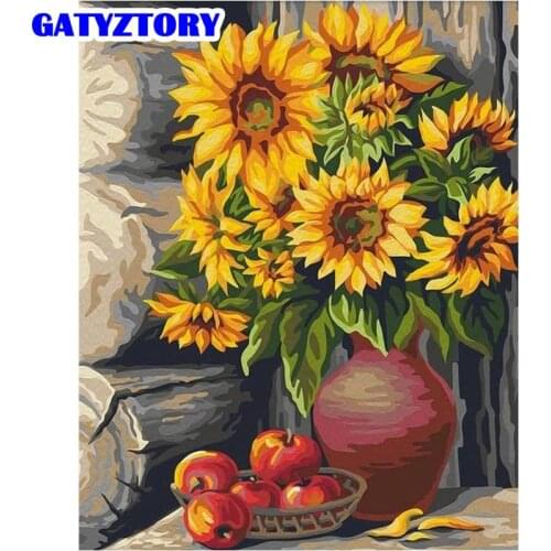 GATYZTORY Frame DIY Oil Painting By Numbers Kits Sunset Flowers Set Picture By Numbers Modern Wall Art Canvas Painting For Home