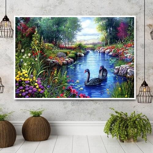 Hot Hot Sale 5D DIY Diamond Painting by Numbers Kit Landscape Swan Full Square Daimond Embroidery Cross Stitch Needlework Decor